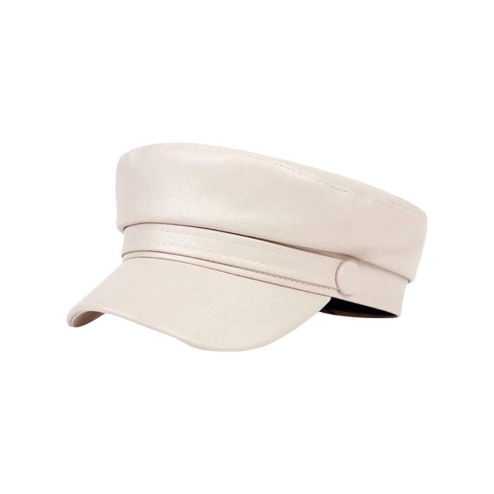 Beige Faux Leather Baker Boy Cabbie Newsboy Hat Cap OS NWT